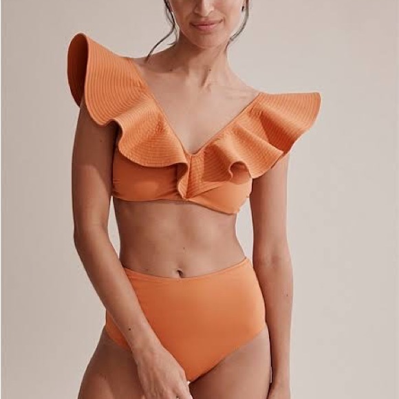 CR ➰ ladies orange ruffle off shoulders bikini top XS - Picture 6 of 8
